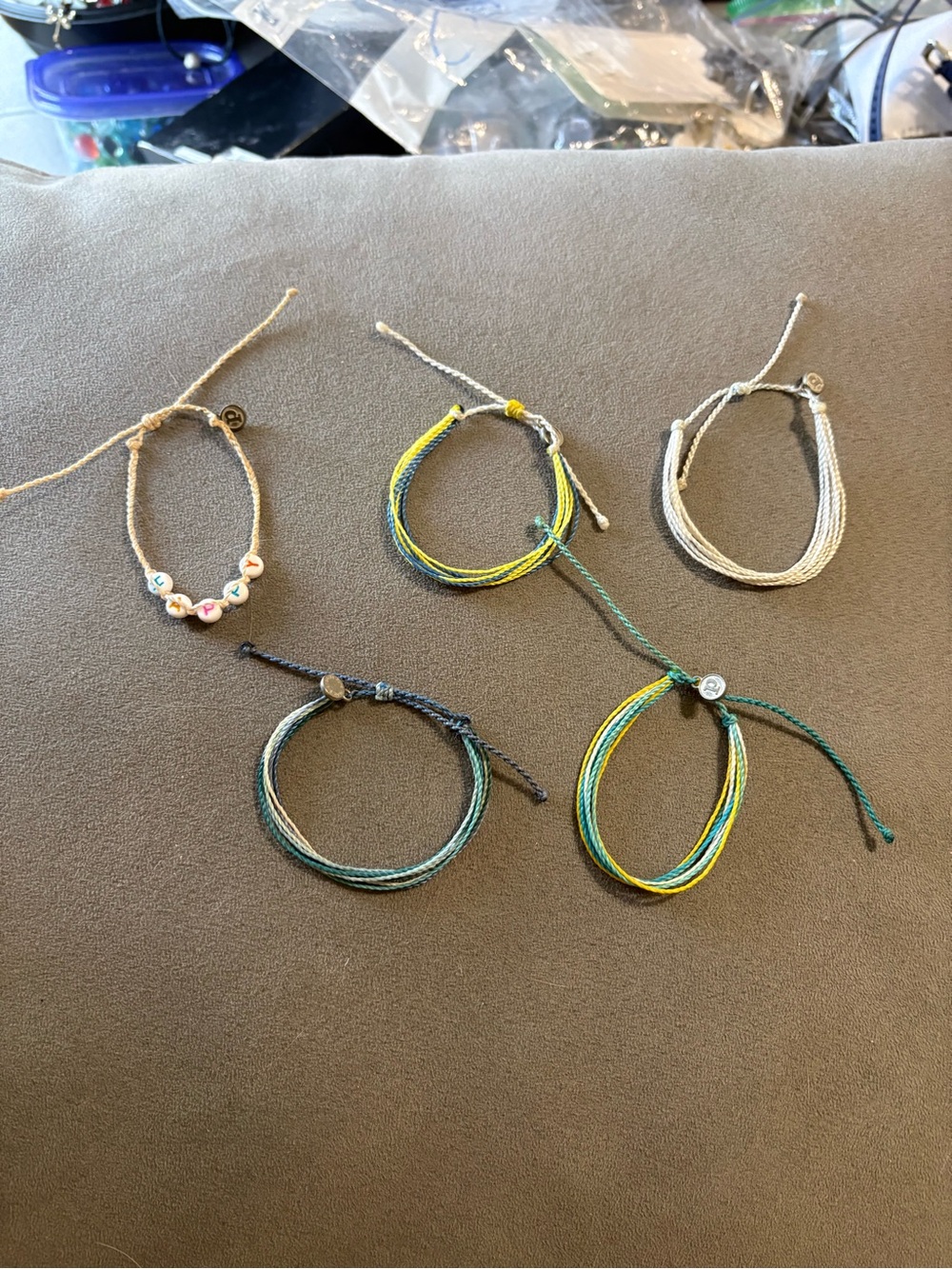 Lot Of 5 Pura Vida Adjustable String Bracelets Light Colors Blue Yellow White